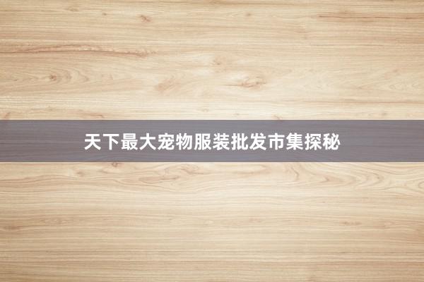 天下最大宠物服装批发市集探秘